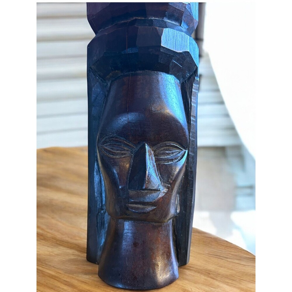 Vtg Jamaica Hand Carved Wood Face Head Bust Statue Figure Tiki 7.5" Female Face